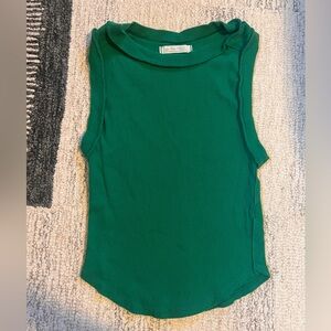 Free People Kate Tee Kelly Green Cotton Rib Muscle Tank Top Size Small NWOT